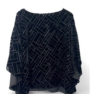 Ralph Lauren Black Velvet Geometric Design Flutter sleeve Blouse Sz 2X